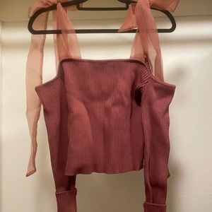 Dusty Pink Sweater with Tulle Tie Shoulders from ZARA. Size L. Worn once.